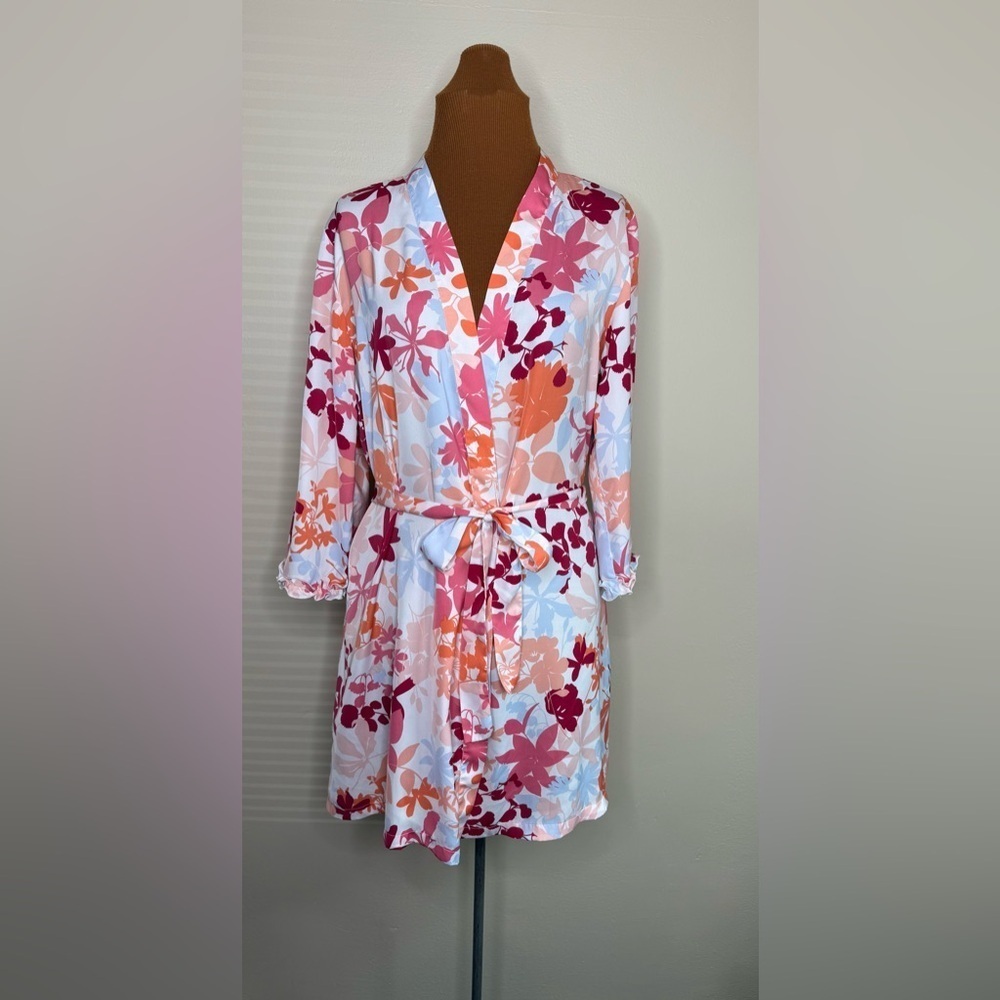 Oscar de la Renta Pink Label Floral Kimono Bathrobe Ruffle Sleeves Size Small